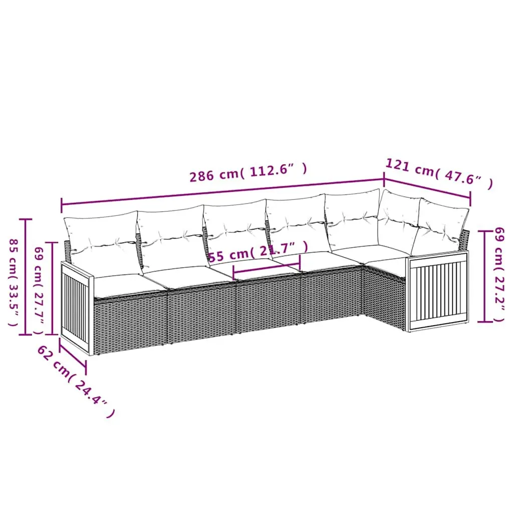Garden Sofa Set Outdoor Furniture 6 Piece Modular Black