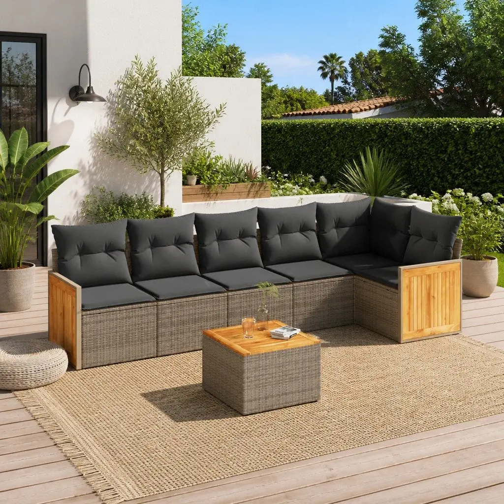 7 Piece Garden Sofa Set Grey Outdoor Furniture Patio Sectional