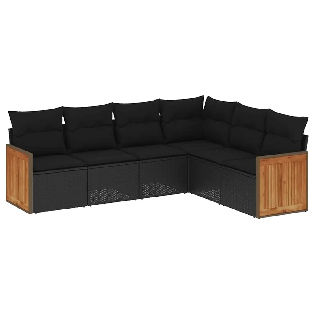Garden Sofa Set Modular Outdoor Furniture 6 Piece Black Poly Rattan Patio Lounge