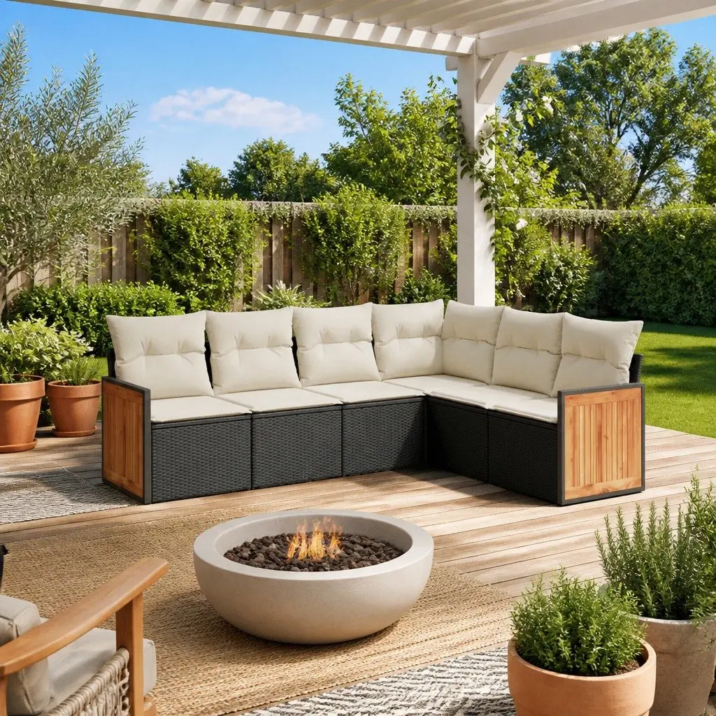 Black Poly Rattan Sofa Set 6 Pieces