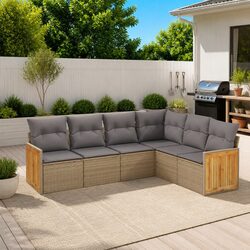 Comfortable 6 Piece Beige Garden Sofa Set for Outdoors