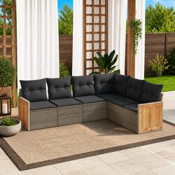 Garden Sofa Set 6 Piece Outdoor Furniture Grey Modular Patio Seating with
