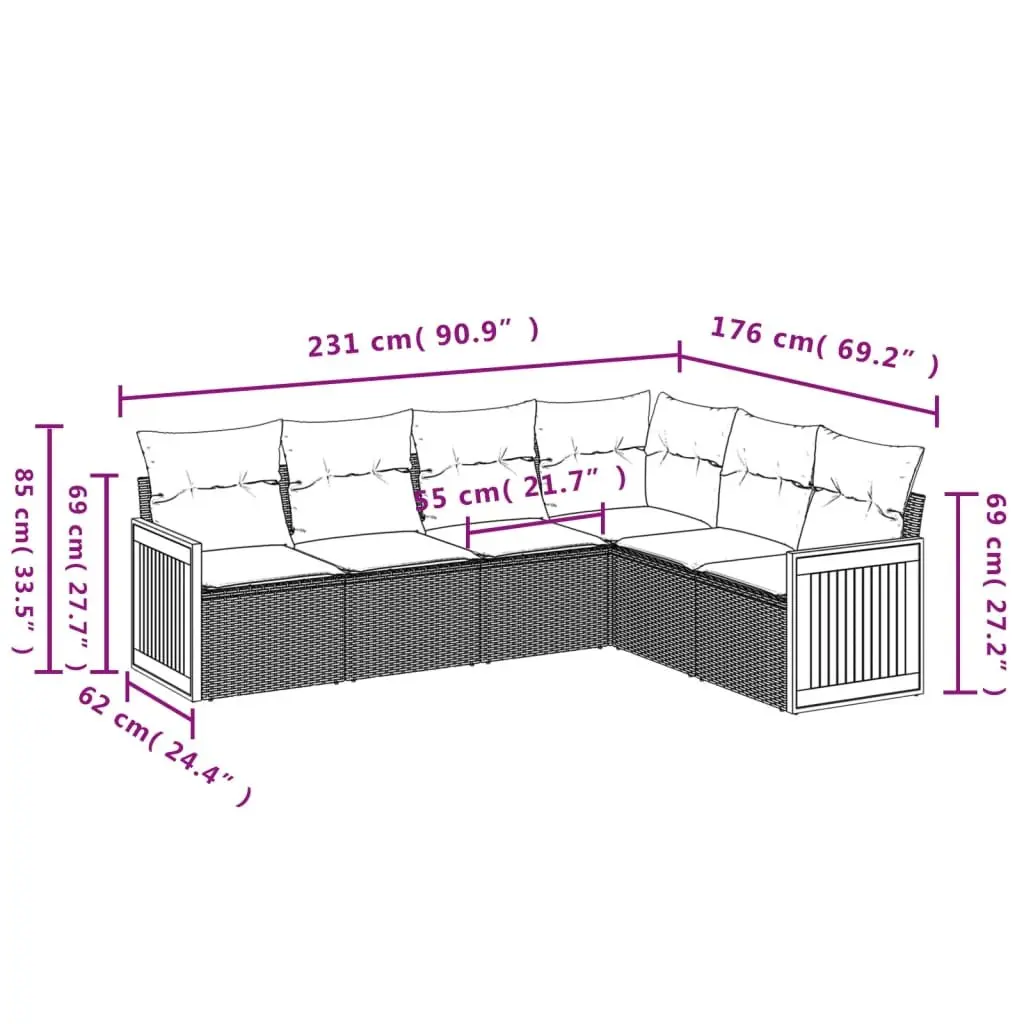 Garden Sofa Set 6 Piece Outdoor Furniture Grey Modular Patio Seating