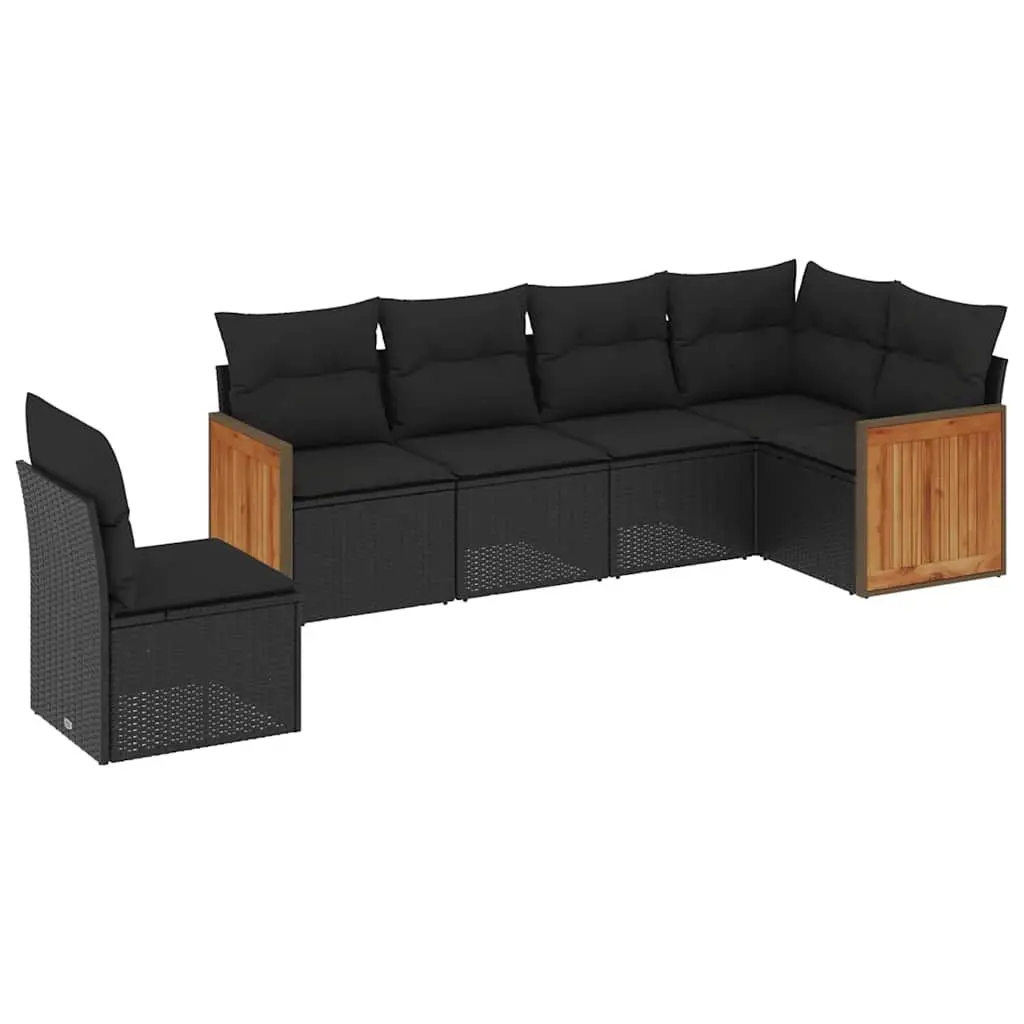 Garden Sofa Set Outdoor Furniture 6 Piece Black Poly Rattan Patio Seating