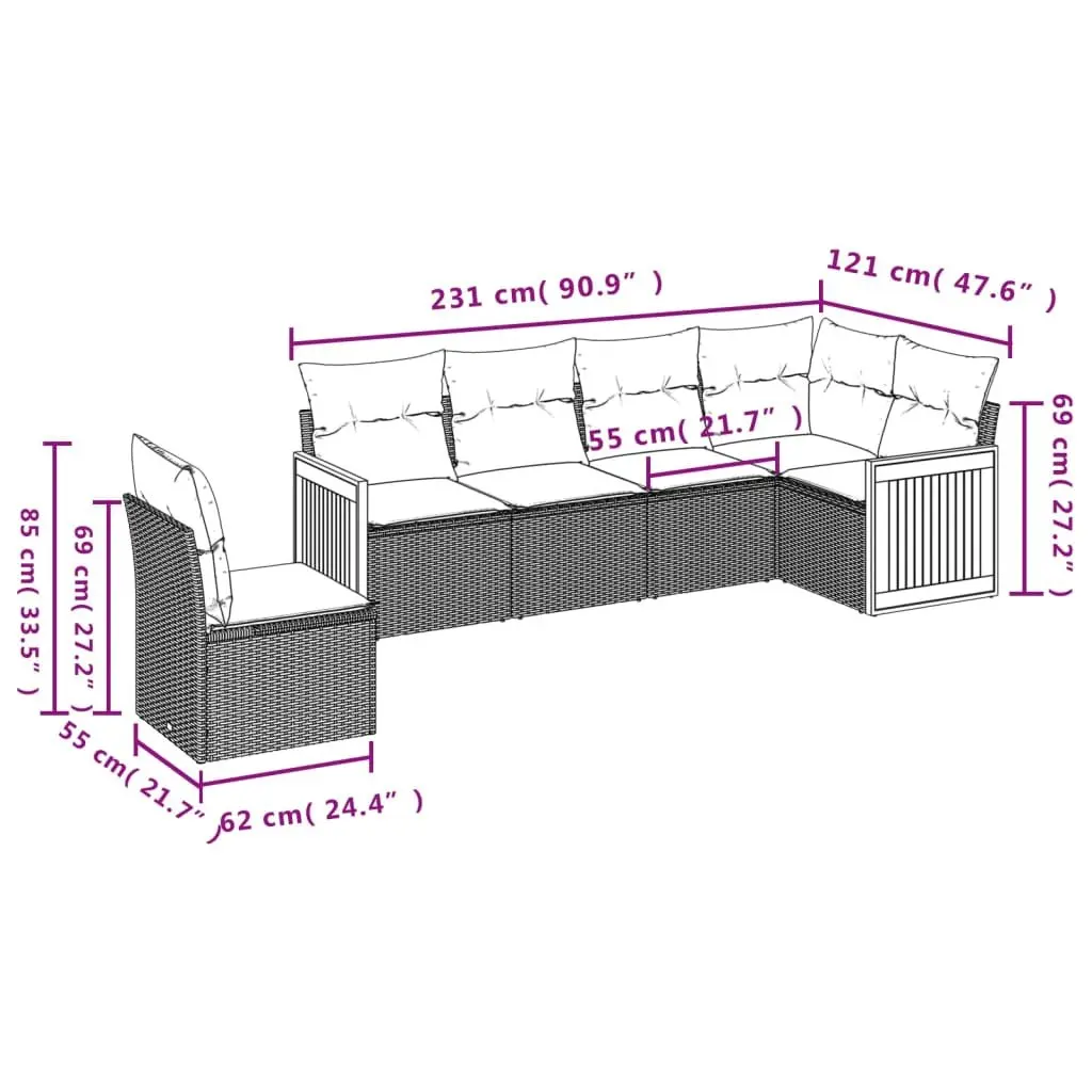 Garden Sofa Set Modular Outdoor Furniture 6 Piece Black Cushions