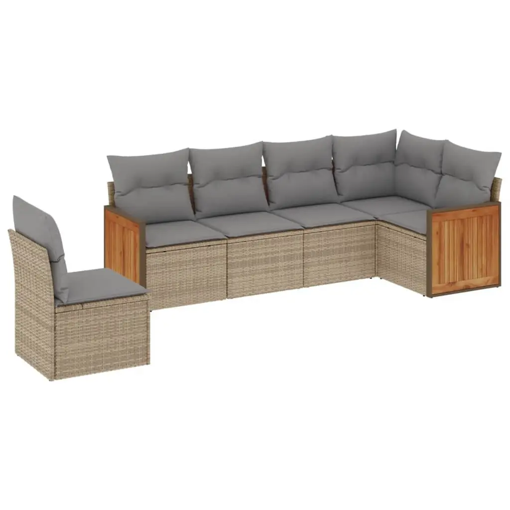 Garden Sofa Set Modular 6 Piece Beige PE Rattan Furniture with Cushions