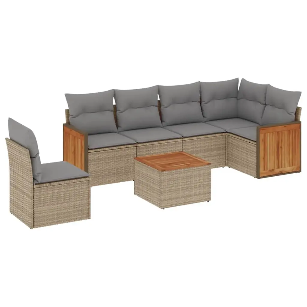 Garden Sofa Set 7 Piece Outdoor Furniture with Cushions Beige Rattan