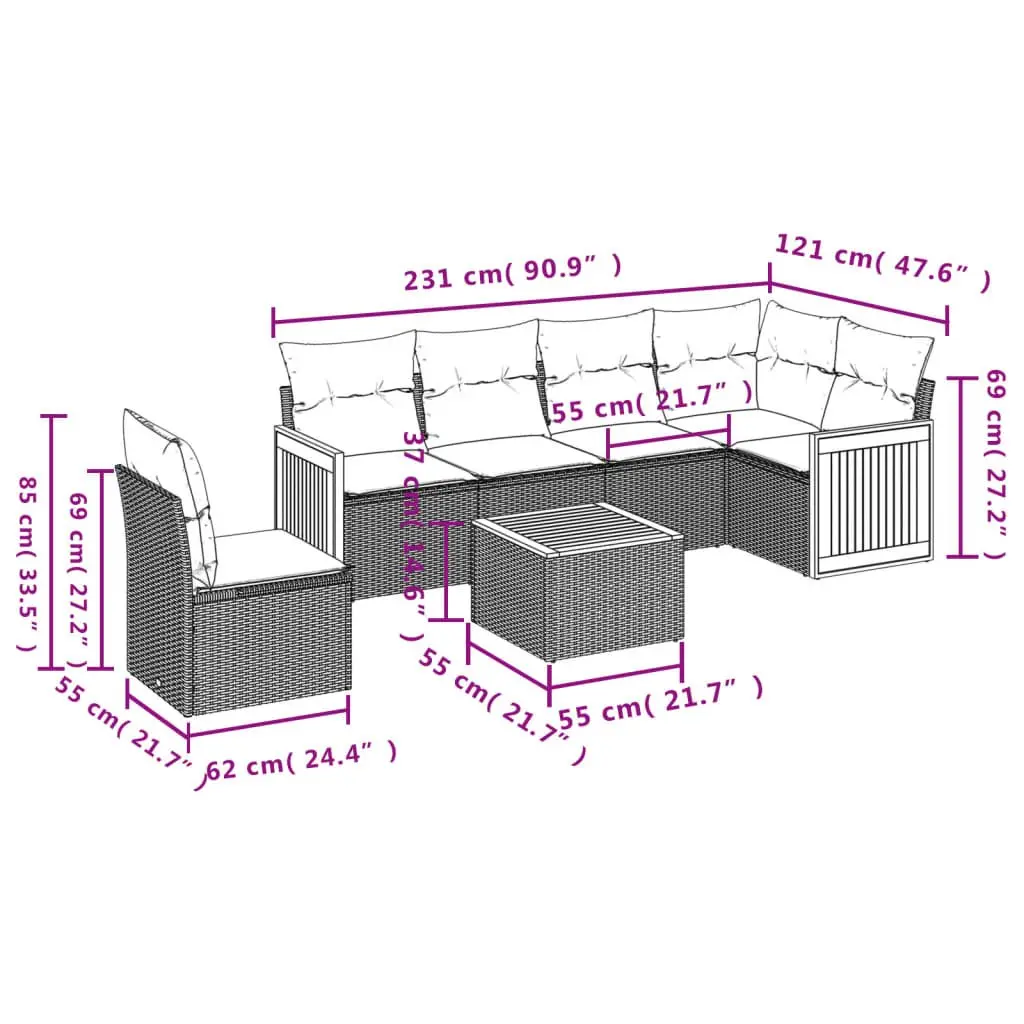 7 Piece Garden Sofa Set Outdoor Furniture Patio Lounge Cushions Grey