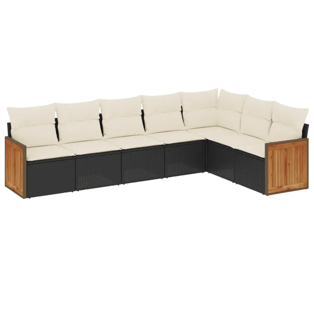 7 Piece Garden Sofa Set Outdoor Patio Furniture Cushions Black Poly Rattan