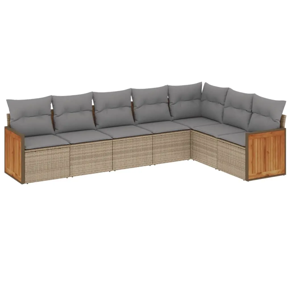 Garden Sofa Set 7 Piece Outdoor Patio Furniture Beige Poly Rattan with Cushions