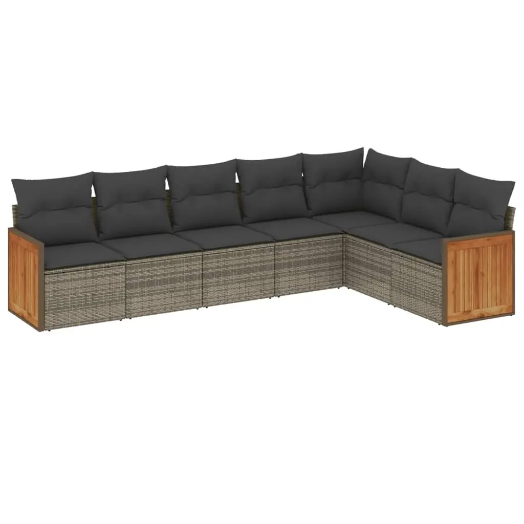 Outdoor Sectional Sofa Set 7 Piece Grey Rattan Cushions for Garden Patio