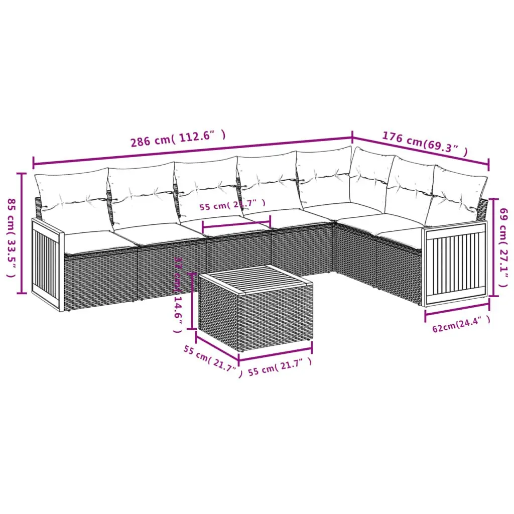 Garden Sofa Set 8 Piece Outdoor Furniture Patio Seating Beige