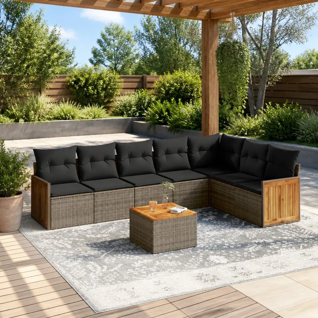 Garden Sofa Set 8 Piece Outdoor Furniture Grey with Cushions Patio Seating