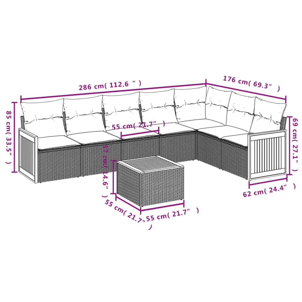 Garden Sofa Set 8 Piece Outdoor Furniture Grey with Cushions Patio Seating