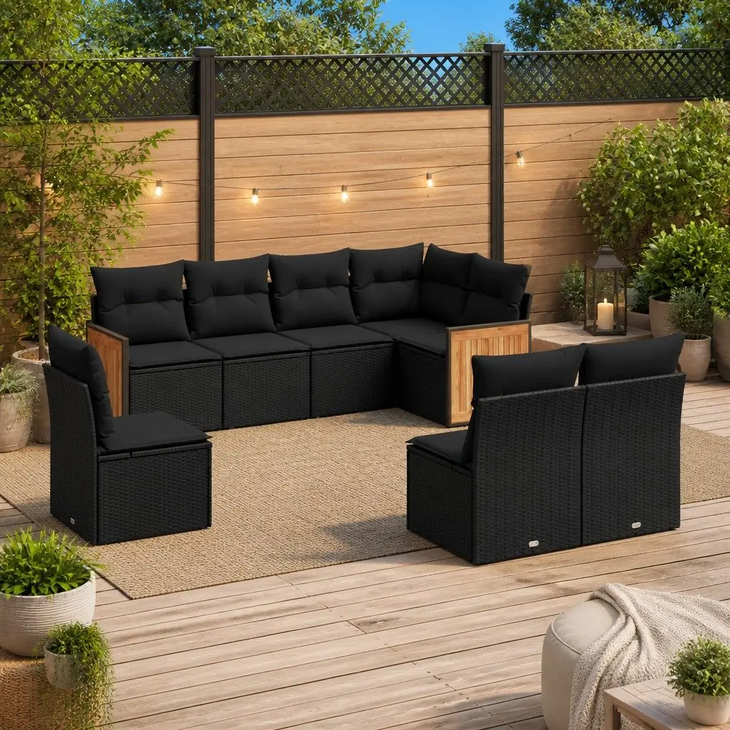 Garden Sofa Set Outdoor Furniture 8 Piece Modular Black with Cushions