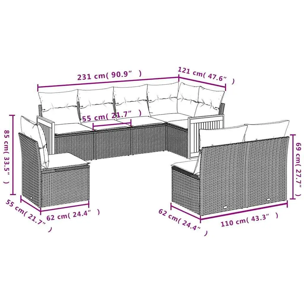 Garden Sofa Set Outdoor Furniture 8 Piece Modular Black with Cushions