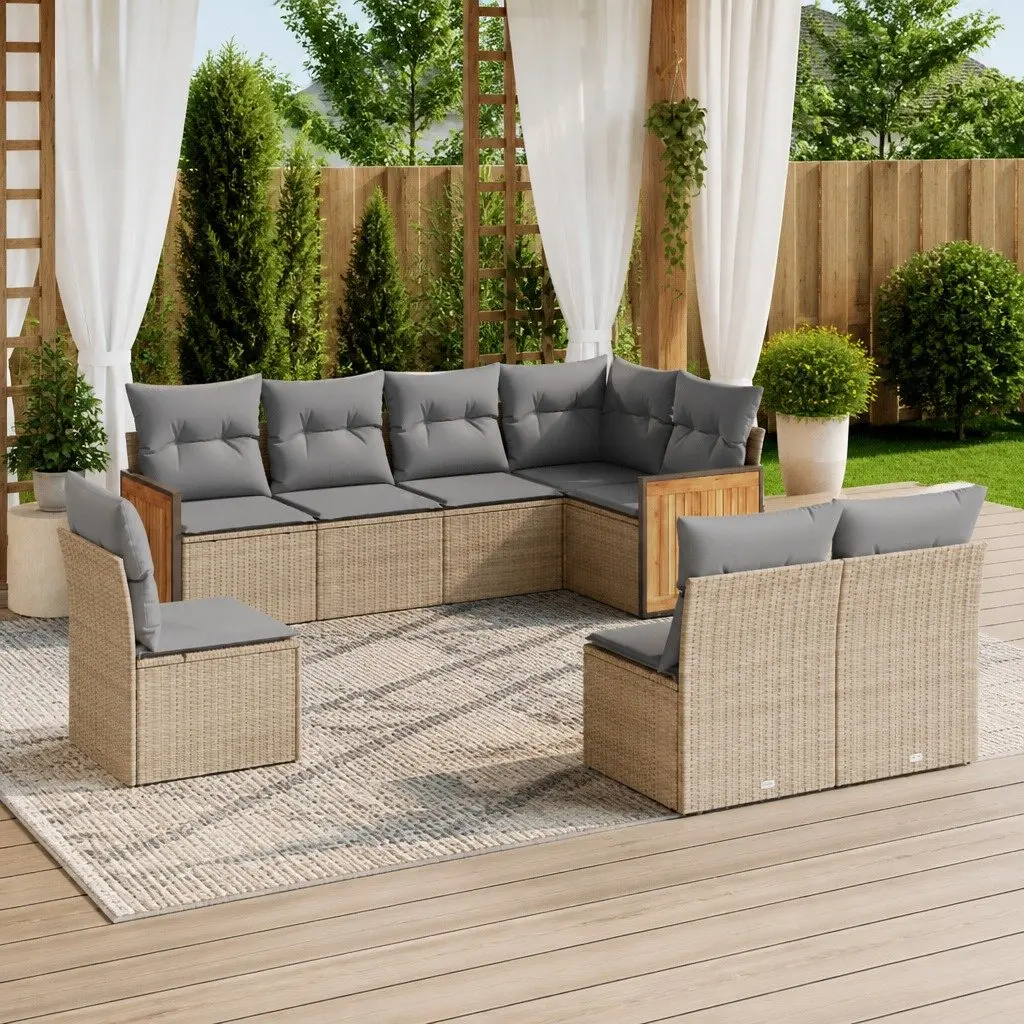 Modular Garden Sofa Set 8 Piece Outdoor Furniture Beige