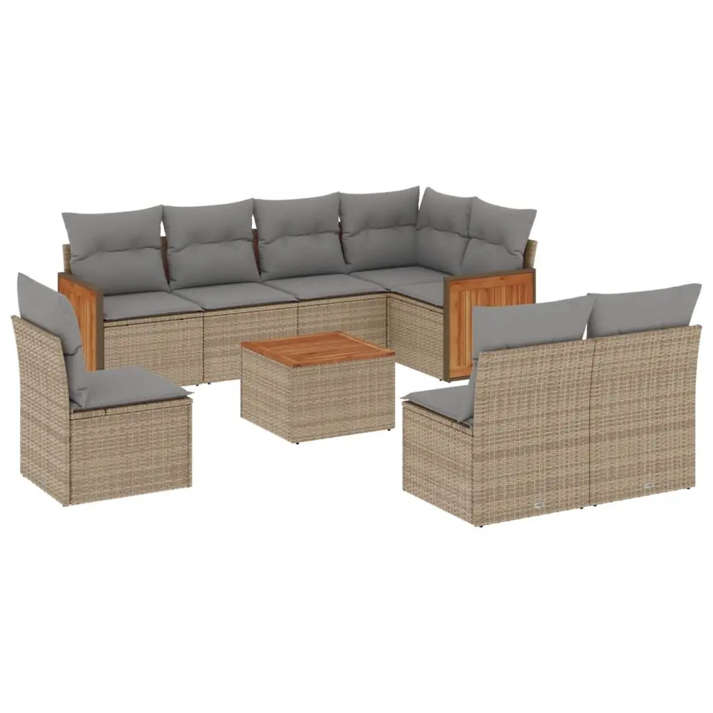 9 Piece Garden Sofa Set Outdoor Furniture Modular Beige Cushions