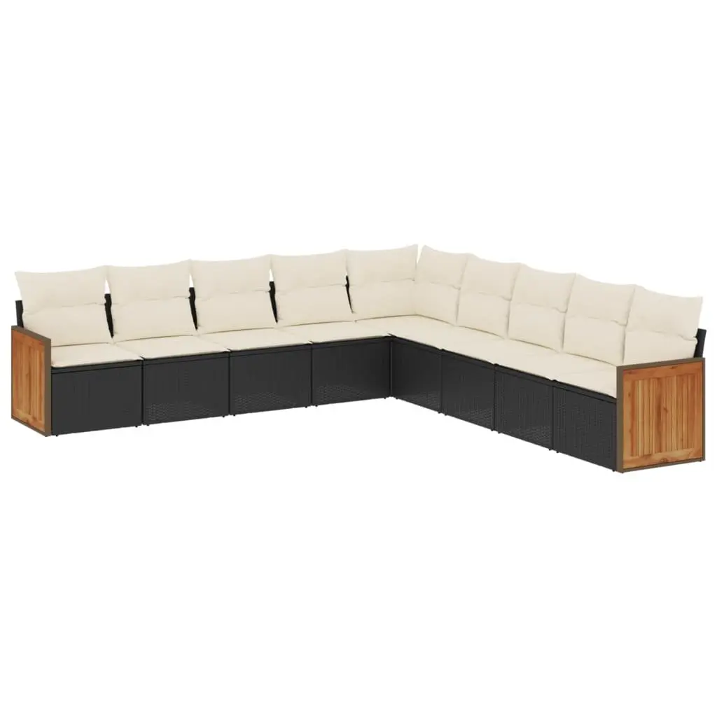 Black 9 Piece Garden Sofa Set with Cushions