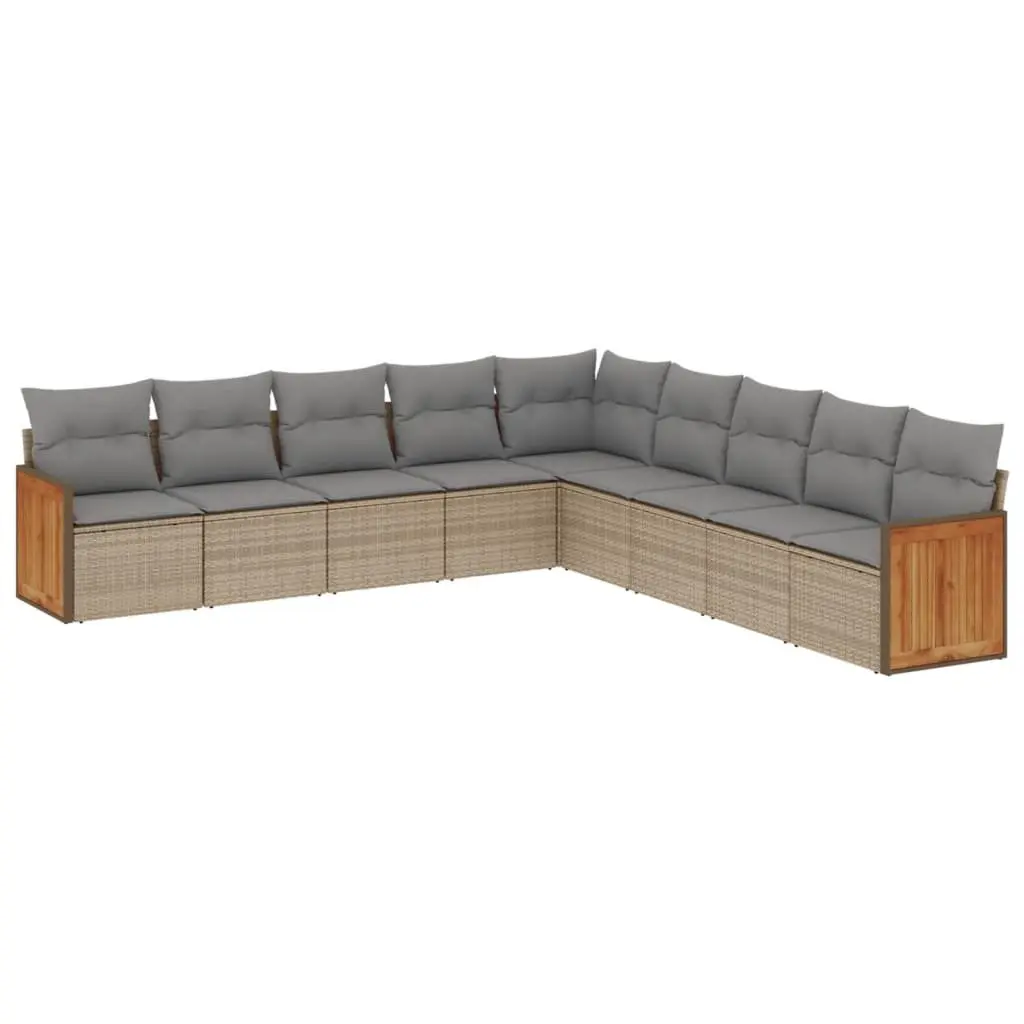 Garden Sofa Set 9 Piece Outdoor Furniture Modular Beige Cushioned