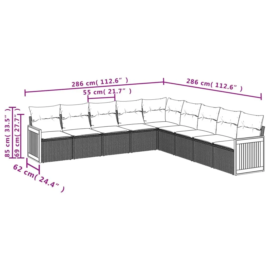 Garden Sofa Set 9 Piece Outdoor Furniture Modular Beige Cushioned