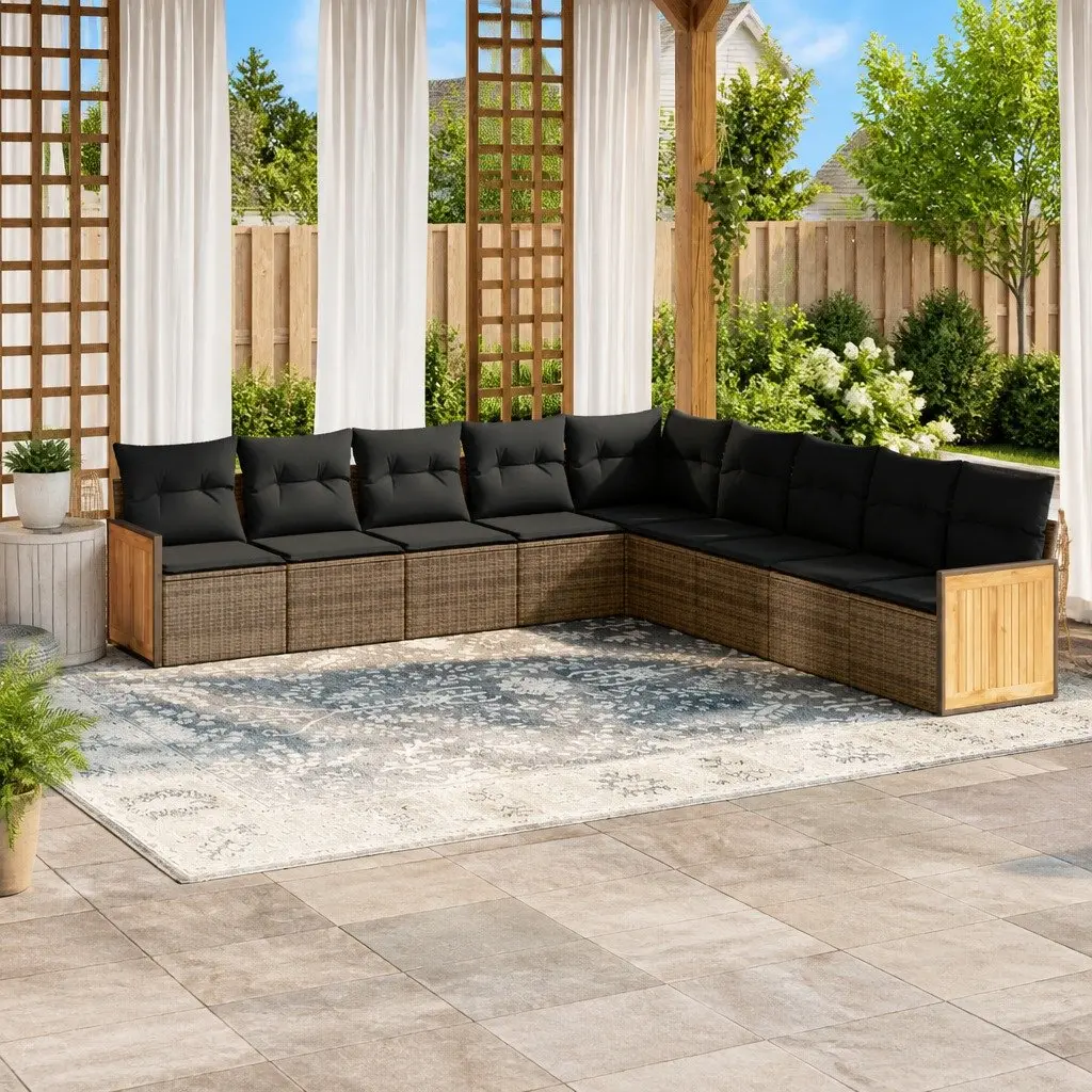 Garden Sofa Set Outdoor Furniture 9 Piece Modular Grey Poly Rattan Patio Seating