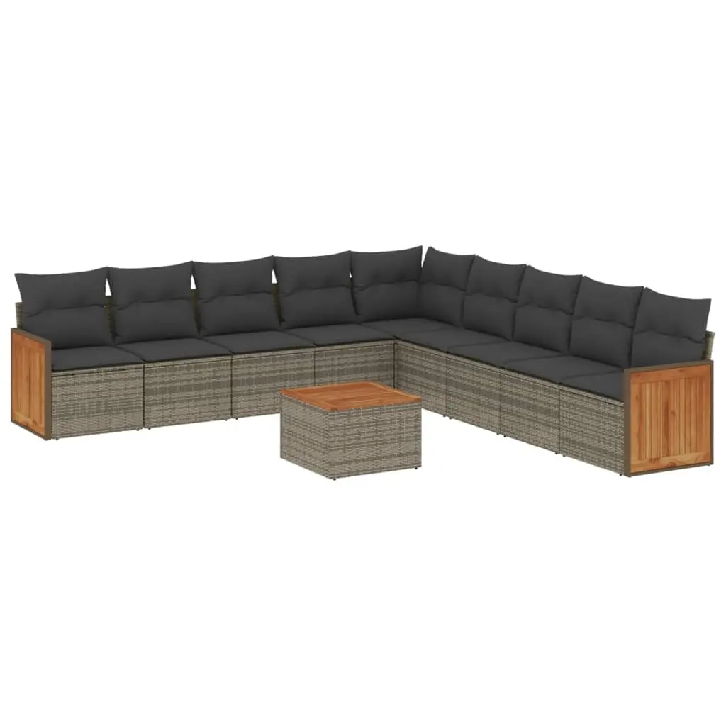 Garden Sofa Set 10 Piece Grey Poly Rattan Outdoor Furniture with Cushions