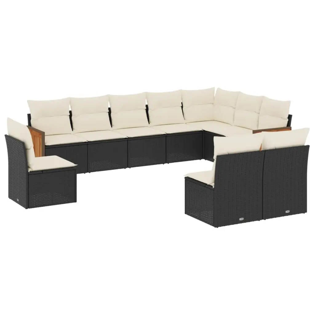 Garden Sofa Set Outdoor Furniture 10 Piece Modular Black Poly Rattan with Cushions