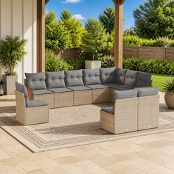 Comfortable 10-Piece Beige Outdoor Sofa Set