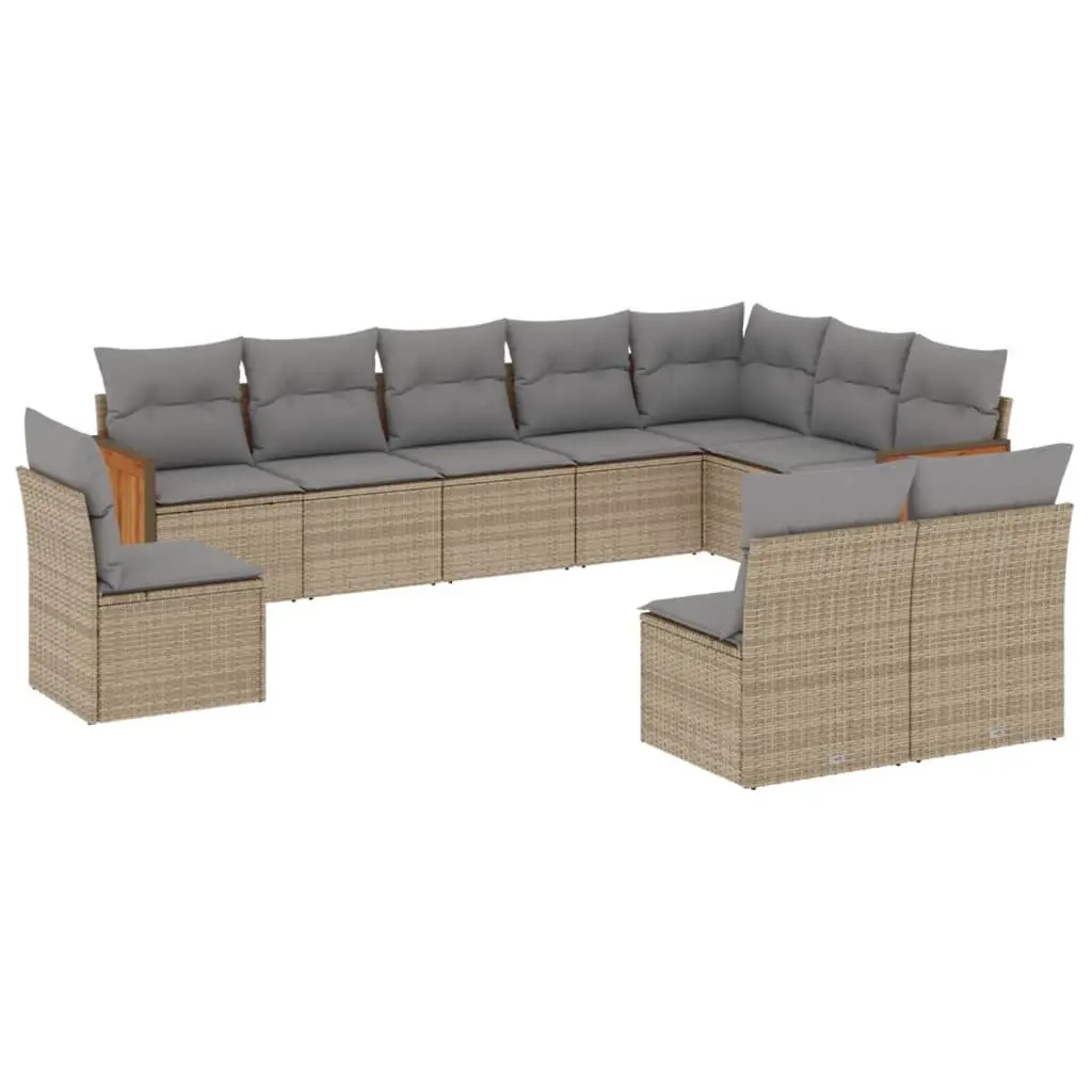 Garden Sofa Set 10 Piece Outdoor Furniture Beige Poly Rattan Modular Cushioned