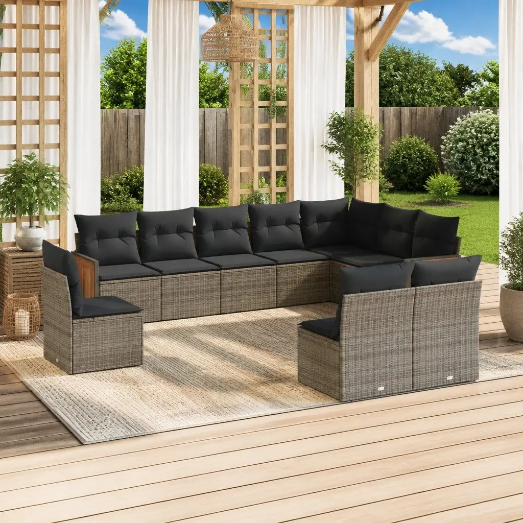 10 Piece Outdoor Garden Sofa Set Grey Rattan Furniture Patio Lounge