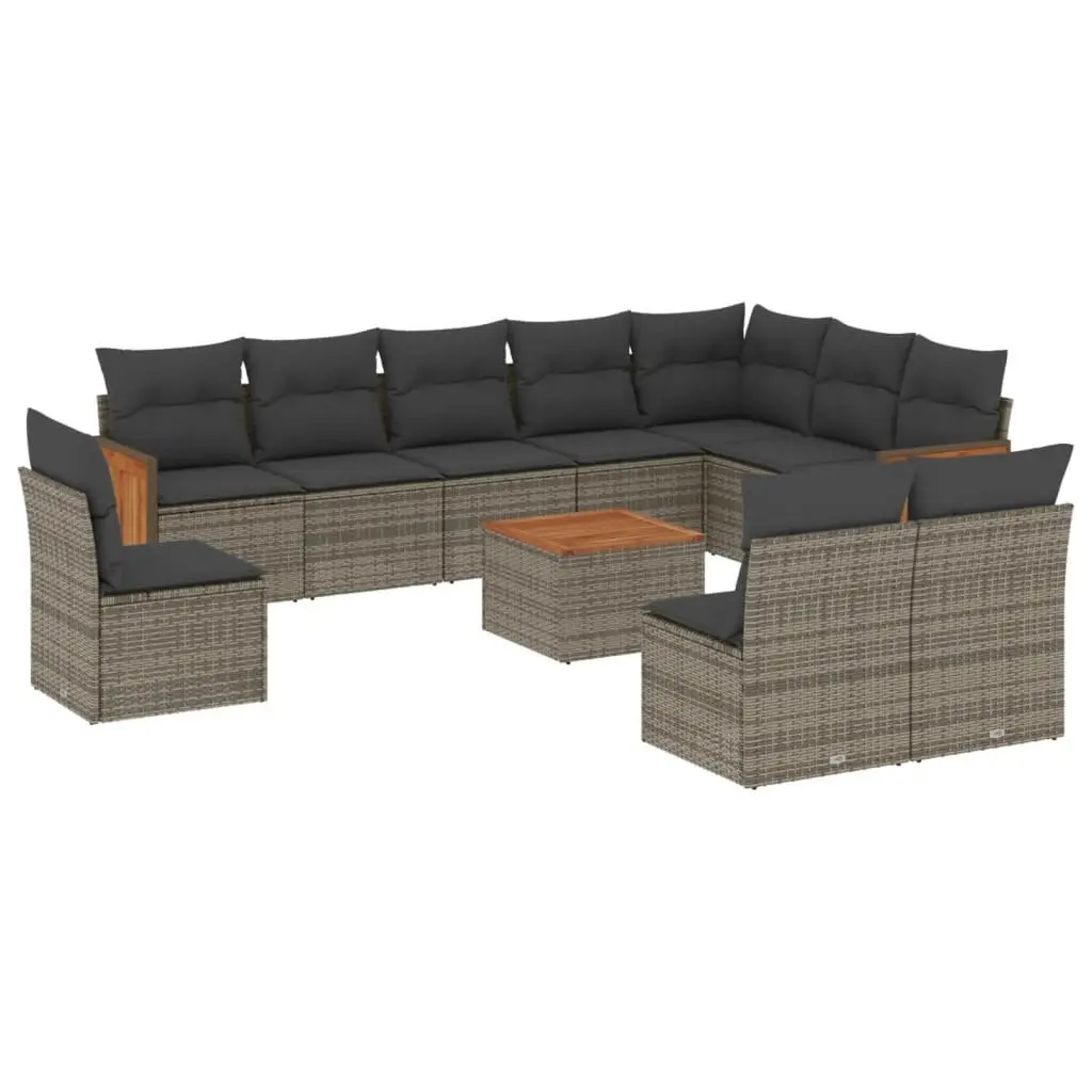 Garden Sofa Set Modular Outdoor Furniture 11 Piece Grey Poly Rattan