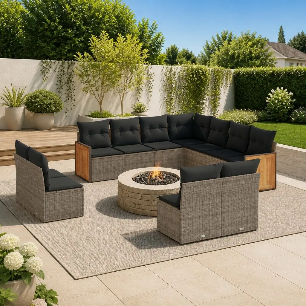 Garden Sofa Set Outdoor Furniture 11 Piece Grey Poly Rattan with Cushions