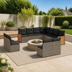 Comfortable 11-Piece Grey Rattan Sofa Set for Outdoor Use