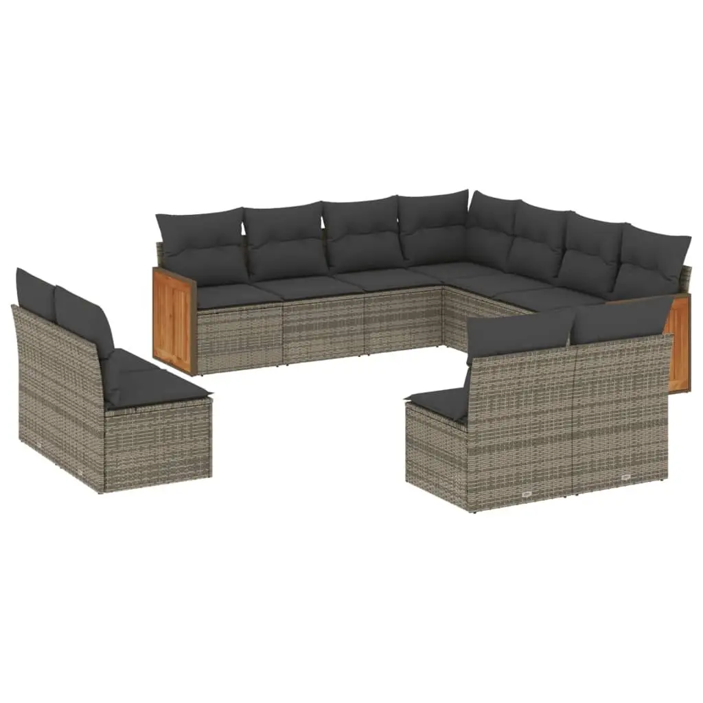 Garden Sofa Set Outdoor Furniture 11 Piece Grey Poly Rattan with Cushions