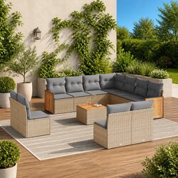 Comfortable Beige Rattan 12-Piece Outdoor Sofa Set