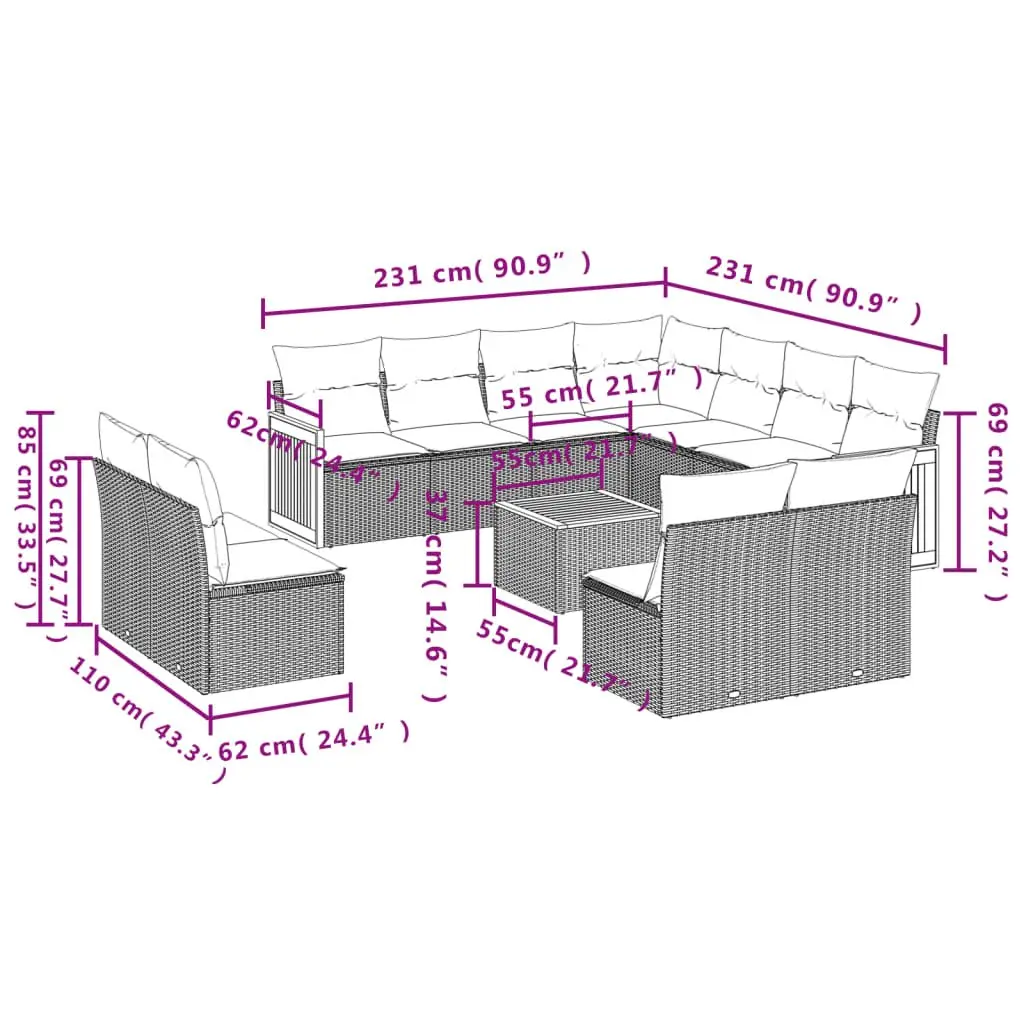 Beige Rattan 12-Piece Outdoor Sofa Set