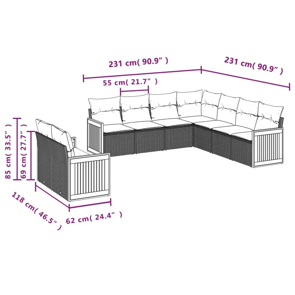 Garden Sofa Set Outdoor Furniture 9 Piece Patio Seating Black