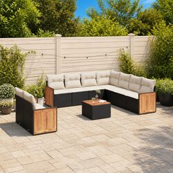 10 Piece Outdoor Sofa Set Garden Patio Furniture with Cushions Black Rattan