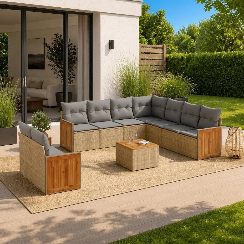 Beige Garden Sofa Set 10-Piece Collection