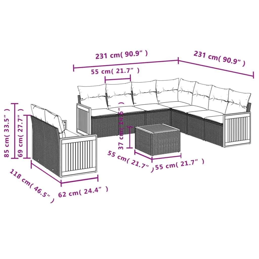 Garden Sofa Set 10 Piece Outdoor Furniture Grey Poly Rattan Modular