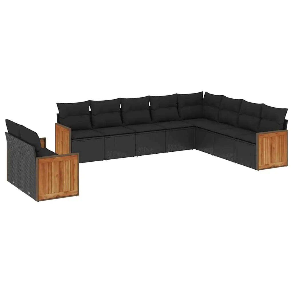 Garden Sofa Set 10 Piece Outdoor Furniture Black Poly Rattan Patio with Cushions