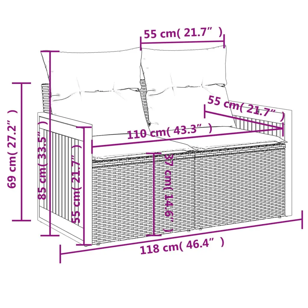 Garden Sofa Set 10 Piece Outdoor Furniture Black Poly Rattan Patio with Cushions