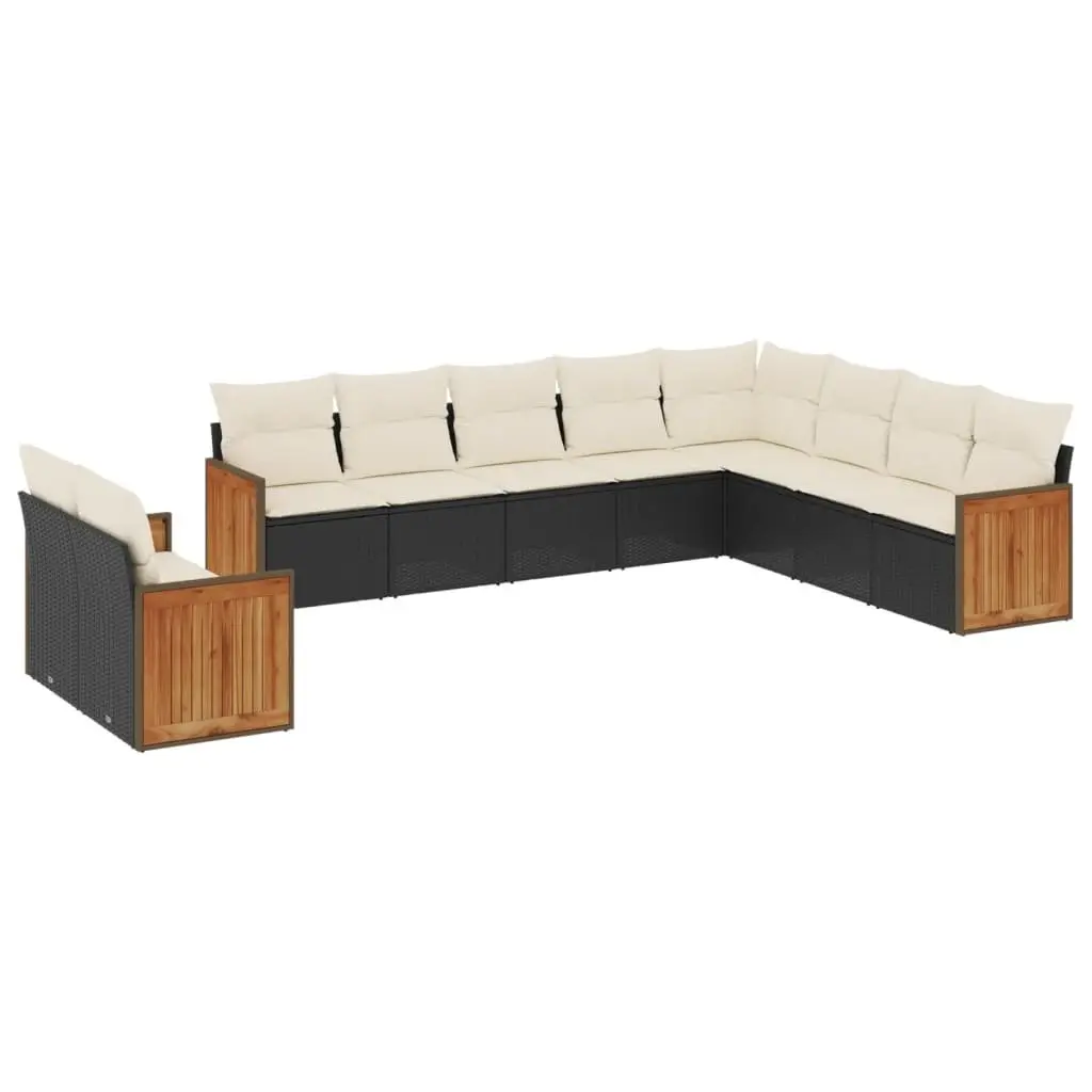 10 Piece Outdoor Garden Sofa Set Patio Furniture with Cushions Black Poly Rattan