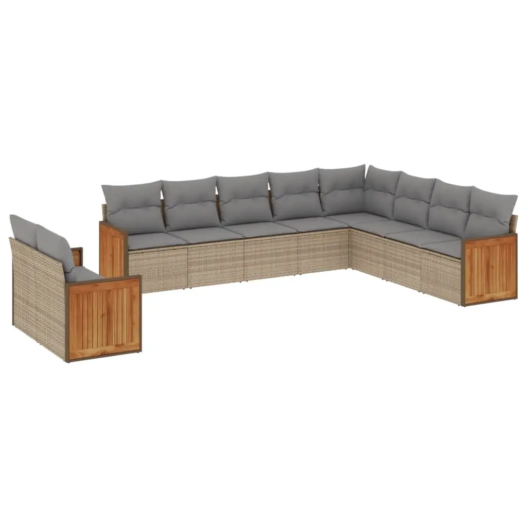Outdoor Garden Sofa Set 10 Piece Beige Poly Rattan Modular Patio Furniture with