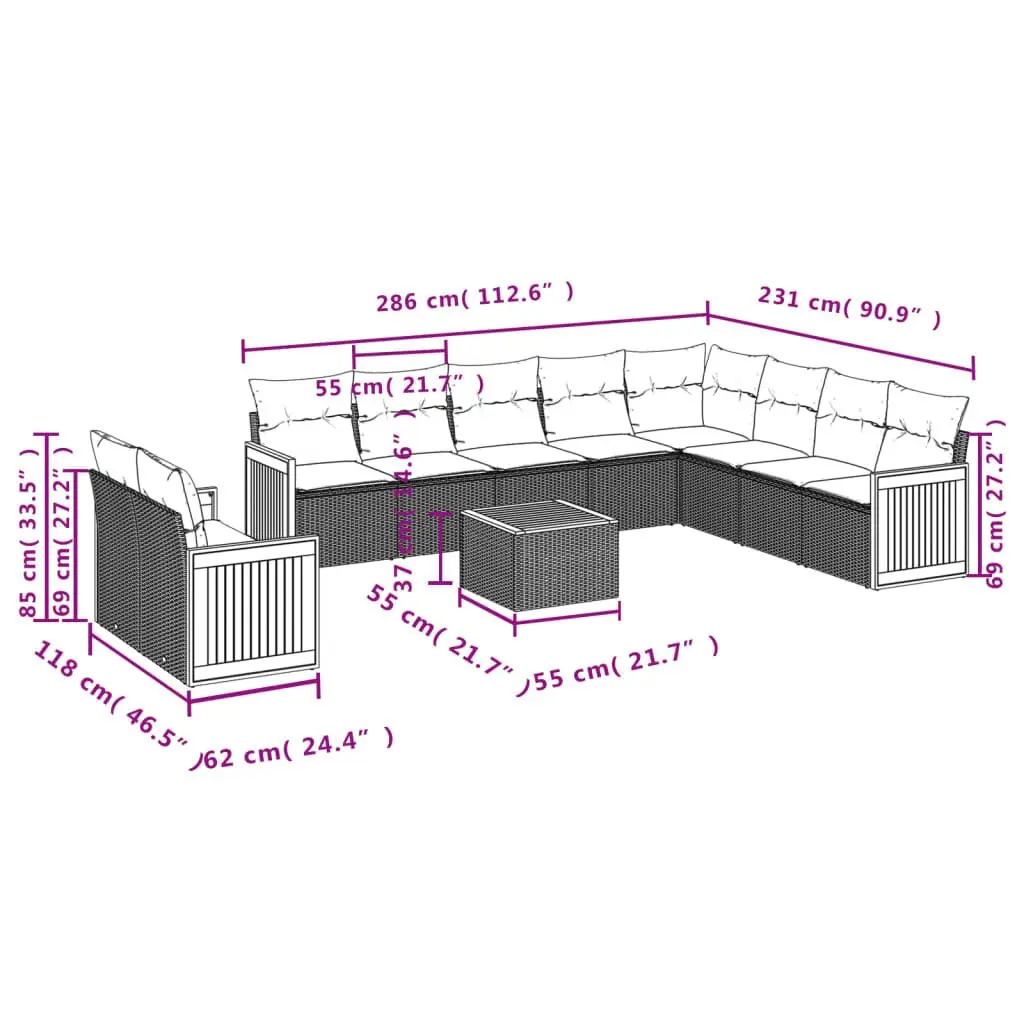 Garden Sofa Set 11 Piece Outdoor Furniture Grey Poly Rattan Patio Lounge