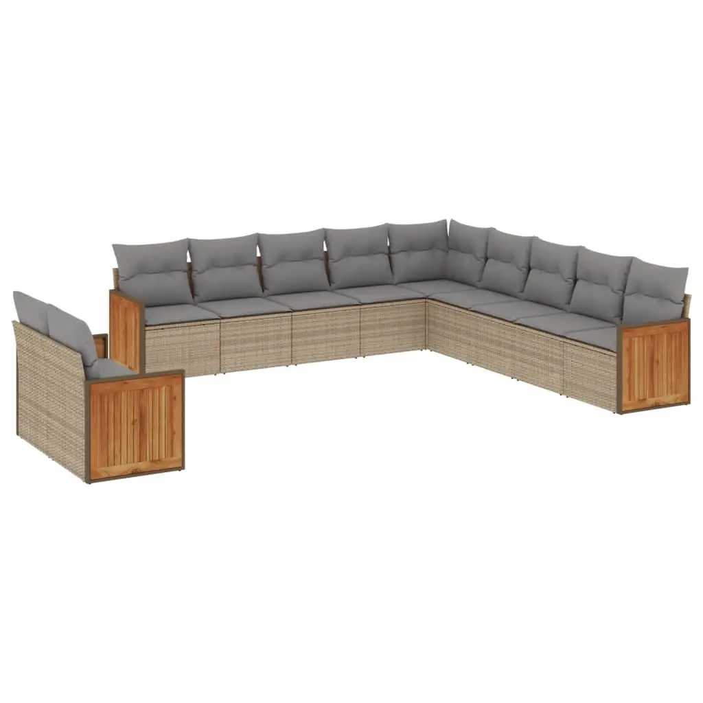 11 Piece Outdoor Garden Sofa Set Beige Cushions Rattan Lounge Furniture