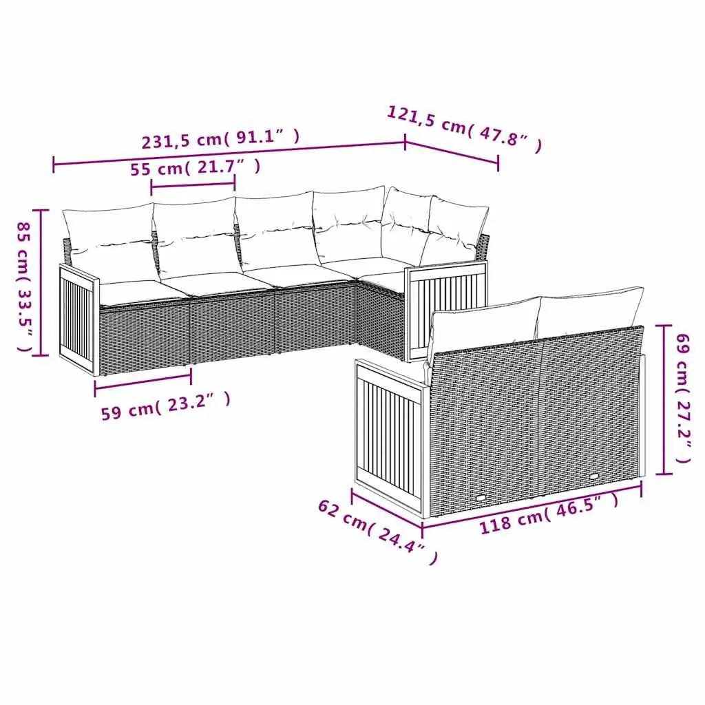 7 Piece Garden Sofa Set Outdoor Patio Furniture Modular Black Rattan with Cushions
