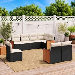 Comfortable 8-Piece Black Rattan Sofa Set for Outdoors