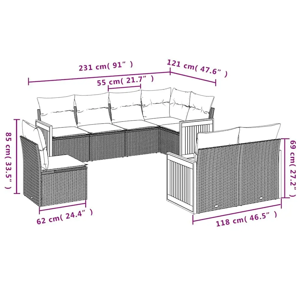 Garden Sofa Set 8 Piece Outdoor Furniture Cushions Black Poly Rattan